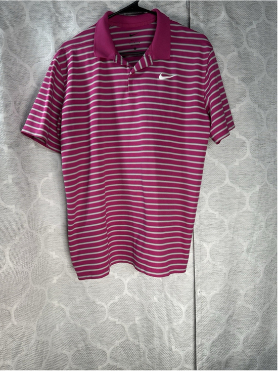 Nike Other - Nike Dri Fit Victory Stripe Golf Polo Pink White Sz L